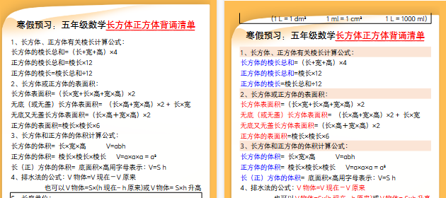 【2026寒假3页】寒假预习：五年级数学长方体正方体背诵清单