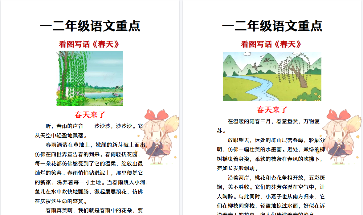 2026春新版一二年级看图写话 _ 关于春天的优秀范文
