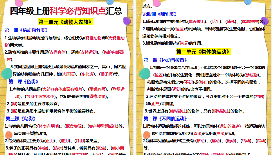 【7页高清完整版】四年级上册科学知识点总结【苏教版】