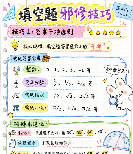 【2页完整版】高中数学｜填空题、解答题邪修技巧