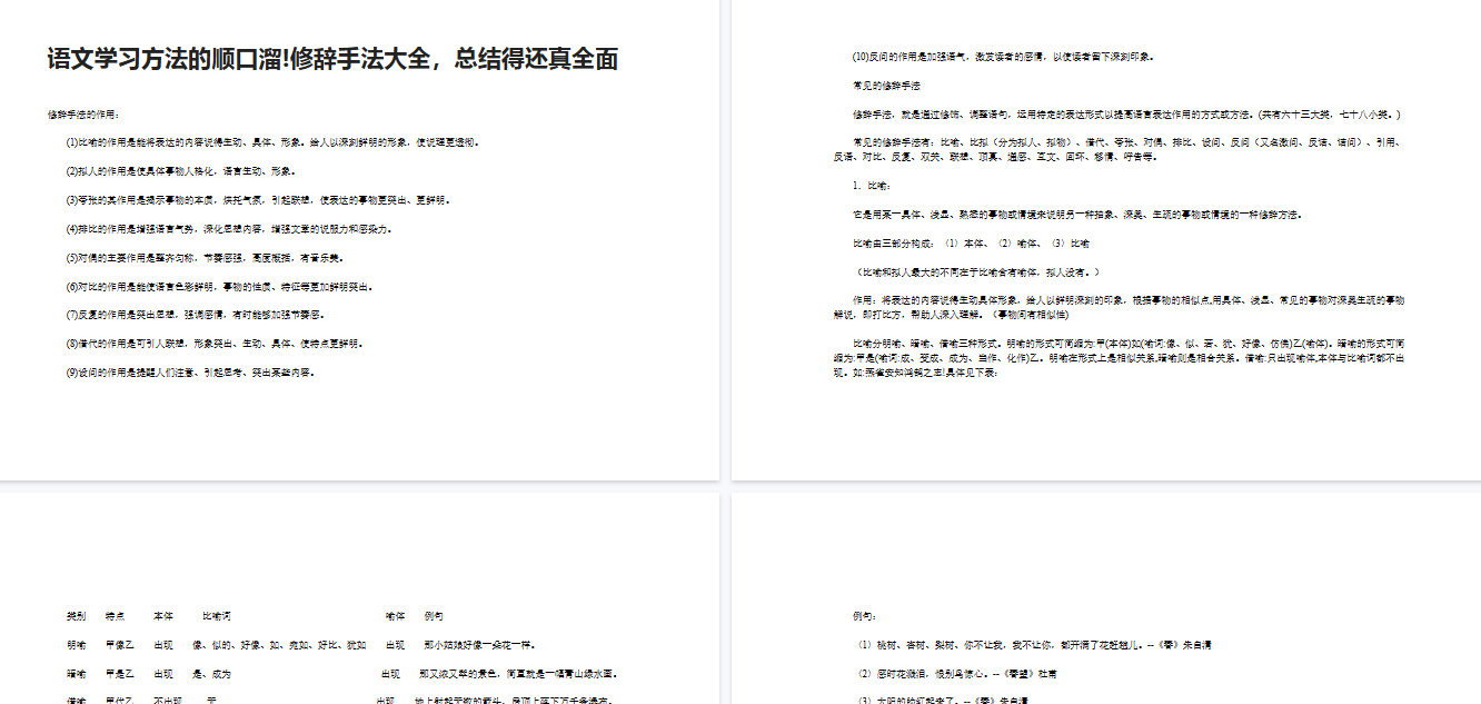 【11页新版】小升初知识：语文学习方法的顺口溜!修辞手法大全，总结得还真全面【高清完整版】