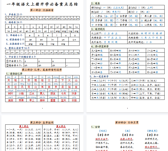 【15页完整版】一年级语文上册高频考点知识总结