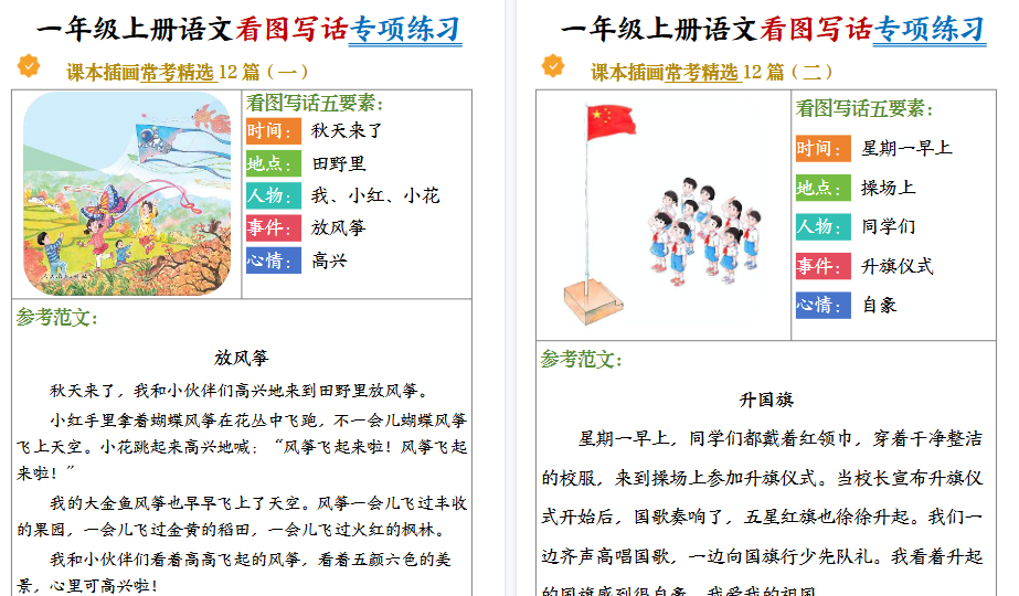 新一上语文看图写话专项练习常考精选期末12篇（含范文24页）