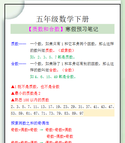 【2026寒假】五年级数学下册【质数和合数】寒假预习笔记