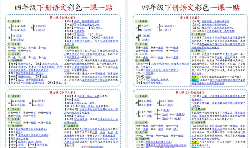 【2026春14页完整版】小学语文《课课贴》4年级下册