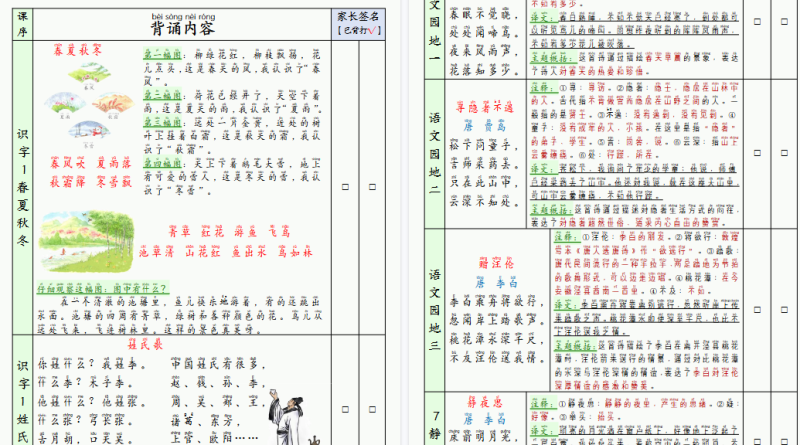 【5页完整版】一年级下册寒假背诵默写表-答案