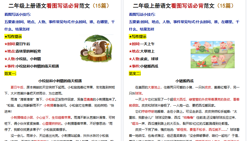 【15页高清完整版】二年级上册语文看图写话范文15篇