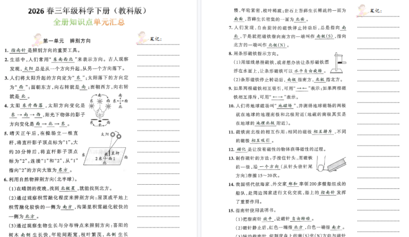 【6页高清版】3年级科学下册《全册知识点单元汇总》教科版