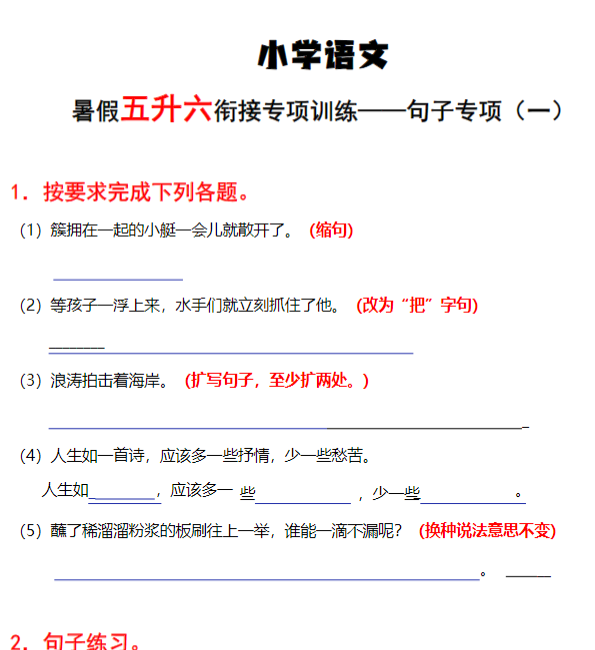 《句子专项》五升六语文