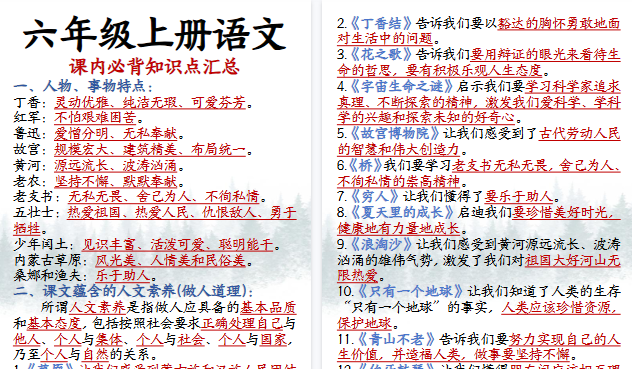 【14页高清完整版】26秋六年级上册语文课内必背知识点汇总