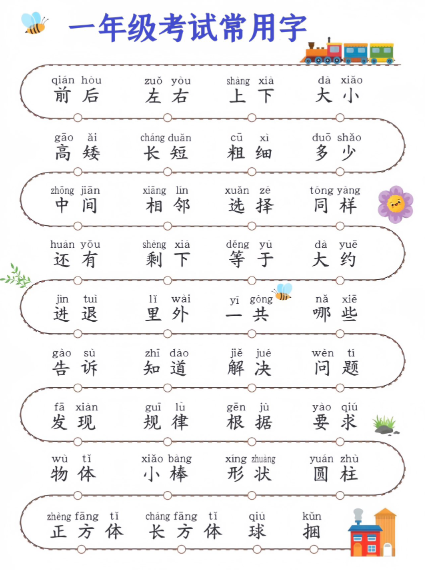 《2025春新课改一年级数学考试常用字》