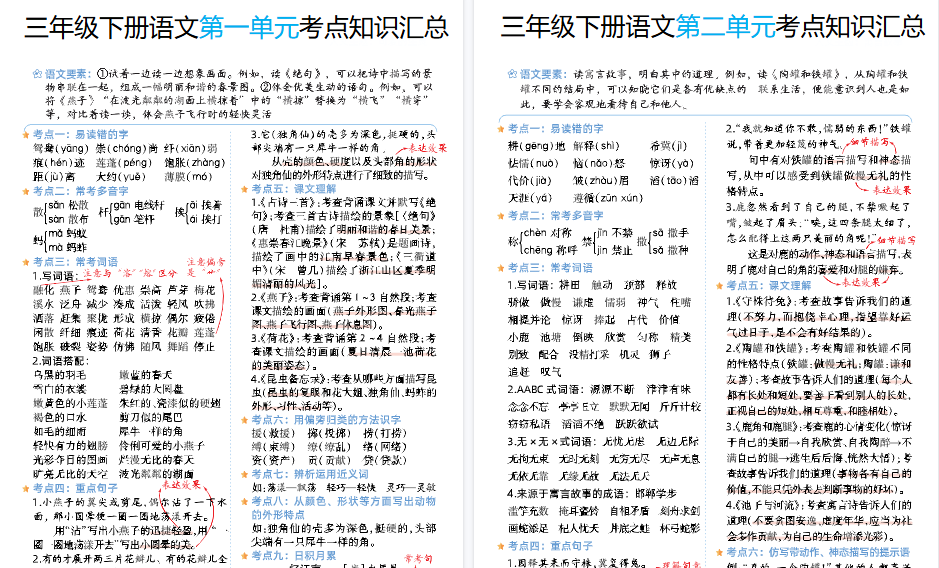 【2026春8页完整版】【语文】三年级下册语文1-8单元考点知识汇总
