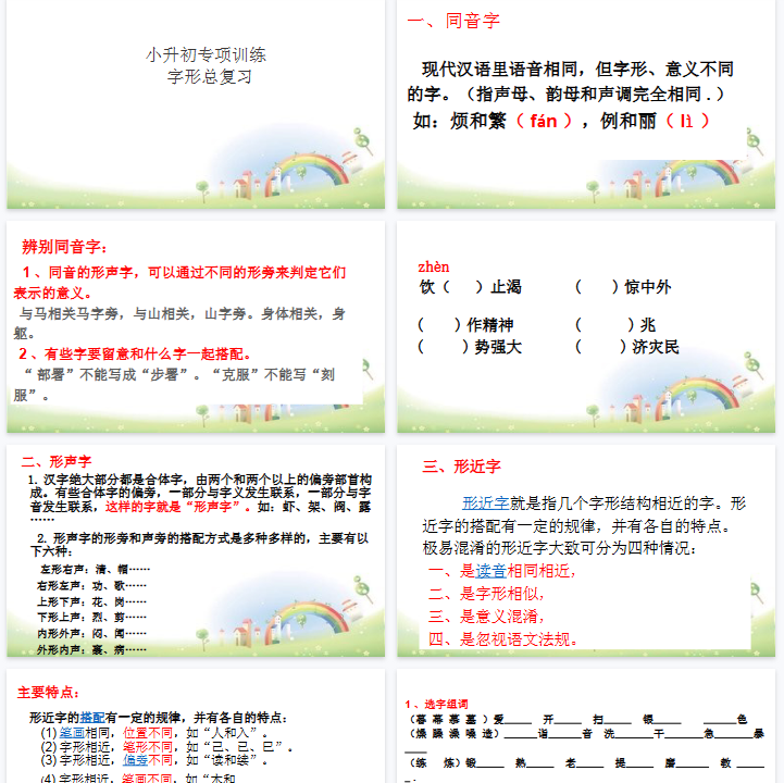 【15页新版】【小升初】语文总复习课件 - 小升初总复习-第二章 字形(同音字、形声字、形近字等)|全国通用 (共15张PPT)【高清完整版】