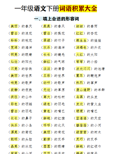 【22页高清完整版】一下语文词语积累大全