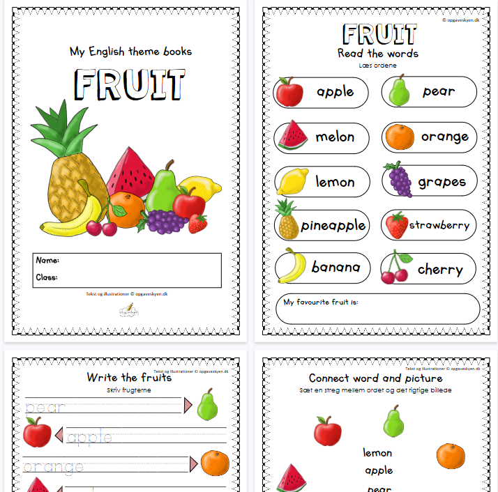 【8页高清彩色版】fruit【完整可直接打印】认知主题词汇练习纸