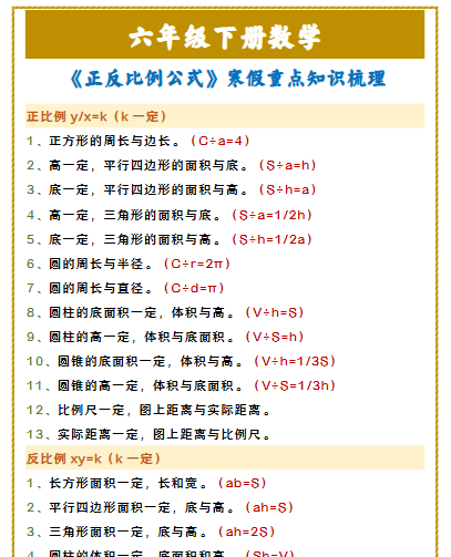【2026寒假】六年级下册数学 《正反比例公式》寒假重点知识梳理