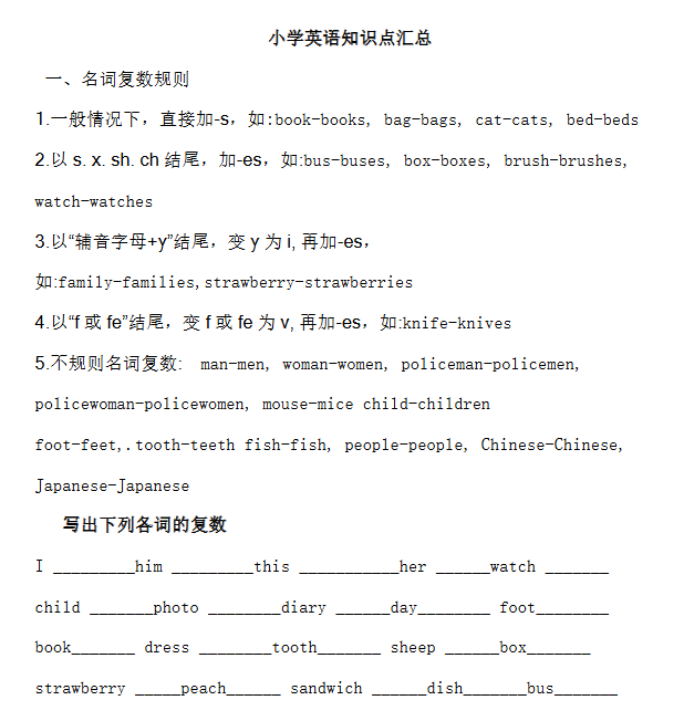 【15页新版】小升初英语知识点归纳总结【高清完整版】