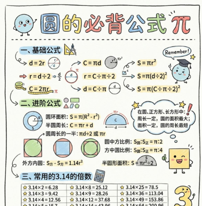 【2026春新版】六年级圆的必背公式【高彩板】