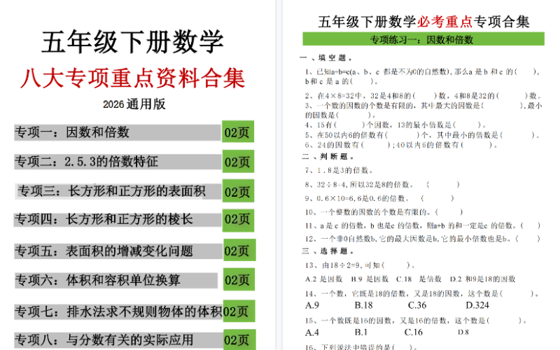 26春新五年级(下)数学思维重点专项练习【高清完整版】