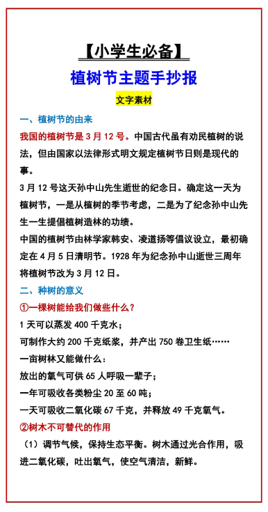 5页！【小学生必备】 植树节主题手抄报