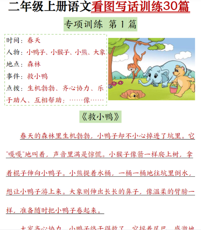 【范文版】二上看图写话训练30篇