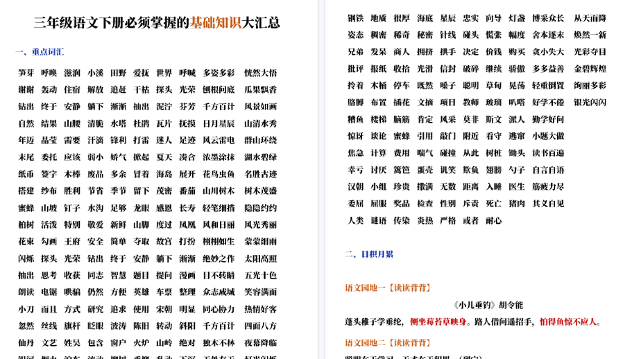【11页高清完整版】三年级下册语文限额必须掌握的基础知识大汇总