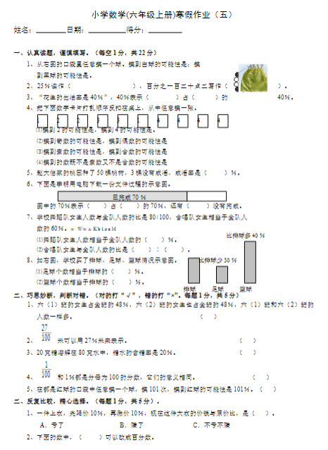 《2025春新课改六年级数学上册寒假作业》