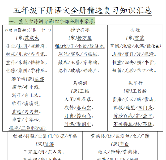 26页!五(下)语文期末精选复习知识汇总