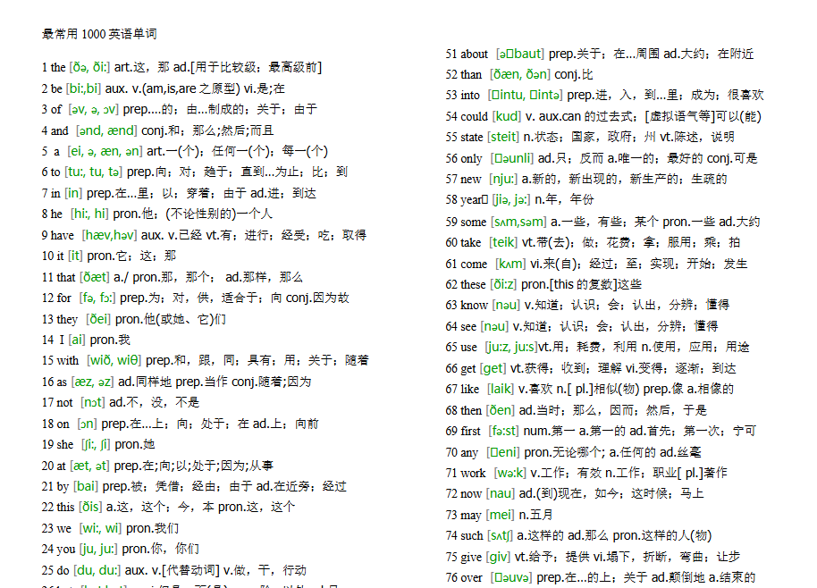 【11页新版】小升初复习:最常用1000英语单词(全部标有注释)【高清完整版】