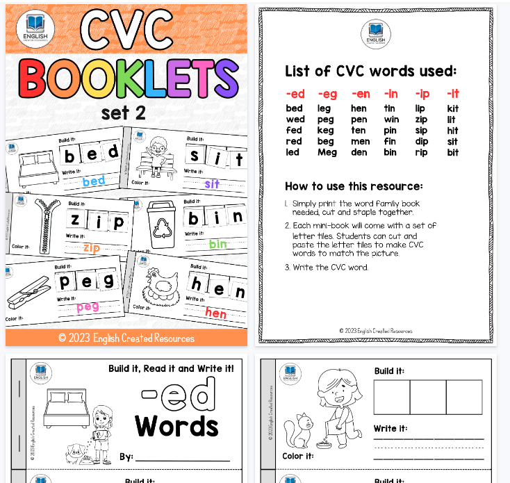 【16页高清彩色版】CVC-Booklets-Set-Two【完整可直接打印】拼读单词练习纸