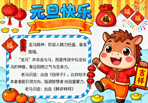 马年辞旧迎新展望手抄报-高清可直接打印无水印版本