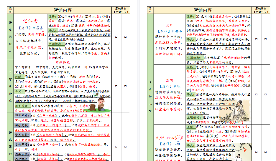 【14页高清完整版】三（下）语文 寒假背诵默写表(含空表)