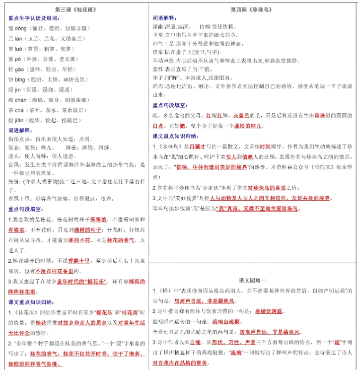 《2025春新课改5年级上册每课重点生字组词认读贴》