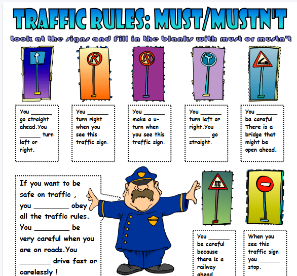 Obligation Must Mustnt Traffic Rules Worksheet 1【完整可直接打印】语法作业纸63套