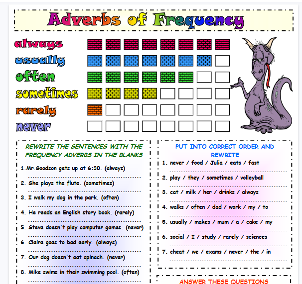 adverbs of frequency worksheet 1【完整可直接打印】语法作业纸63套
