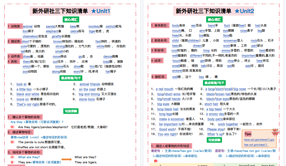 【6页高清完整版】三（下）英语（外研三起点）知识清单