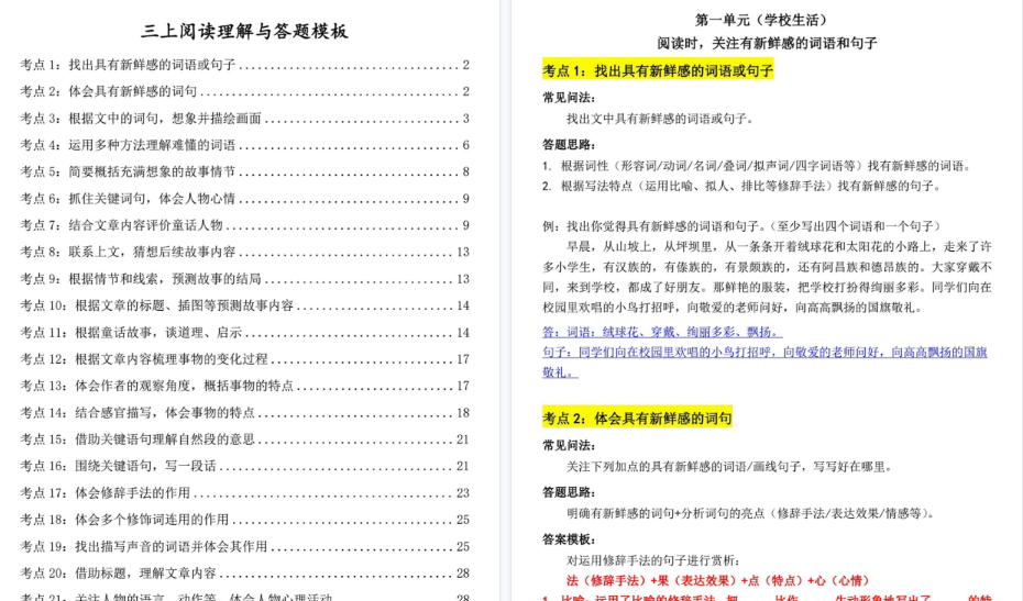 【32页高清完整版】三上阅读理解考点与答题模板