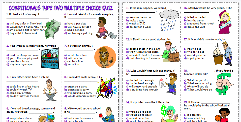 【3页高清彩色版】conditionals type 2 esl multiple choice quiz for kids【完整可直接打印】语法作业纸63套