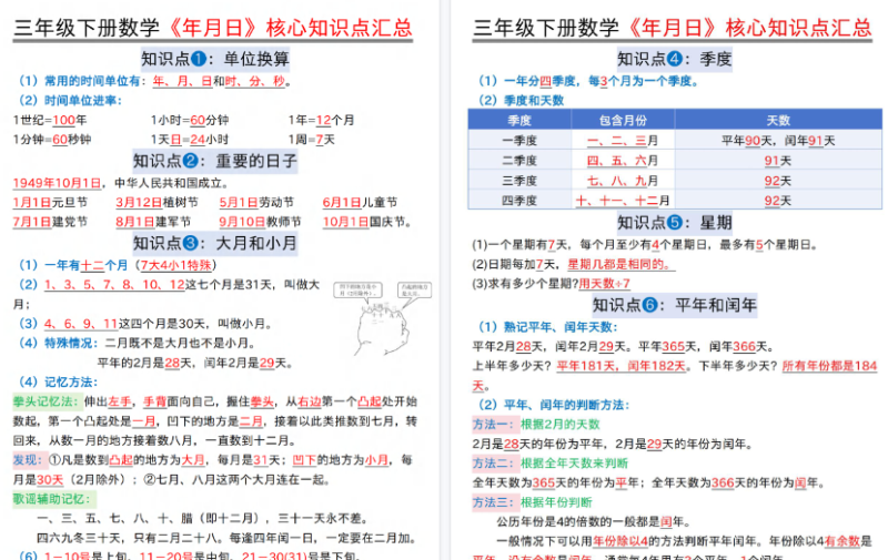 26春三年级（下）数学《年月日》核心知识点汇总+计算技巧+六大考点必刷题