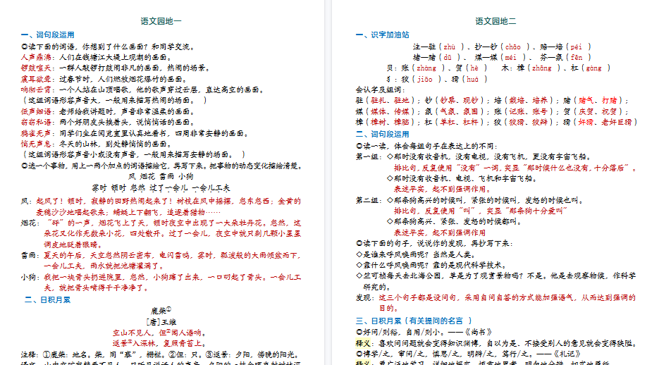 【9页高清完整版】四年级上册语文园地知识点总结