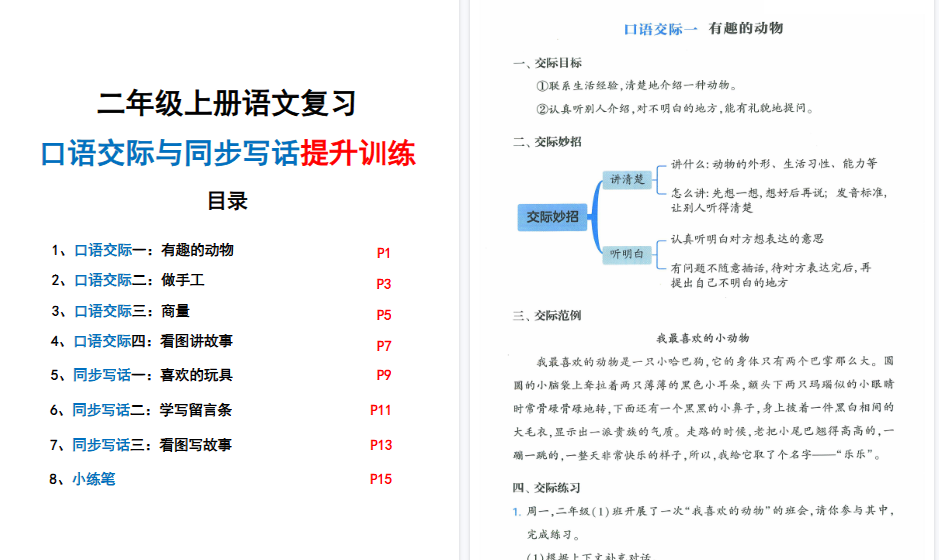 新二上语文复习口语交际与同步写话期末提升训练（含范文示例20页）