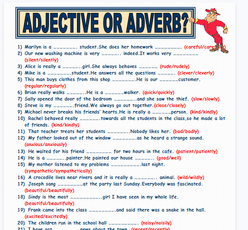 【2页高清彩色版】adjective or adverb worksheet (1)【完整可直接打印】语法作业纸63套
