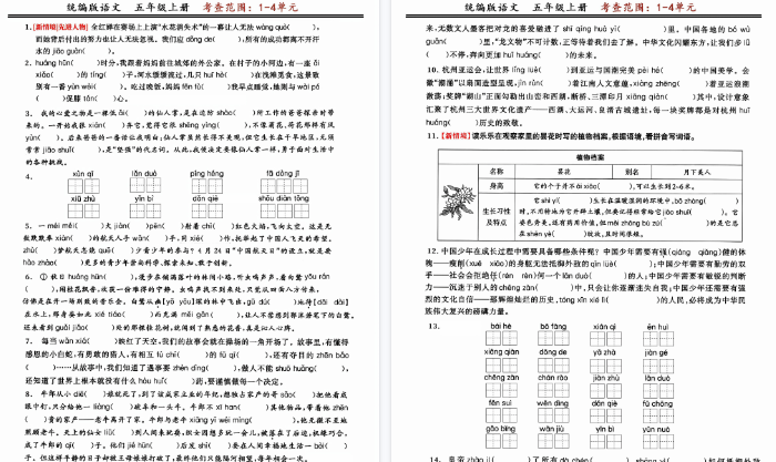 【8页完整版】五上语文期中复习：读拼音写字词闯关练（考查1-4单元）