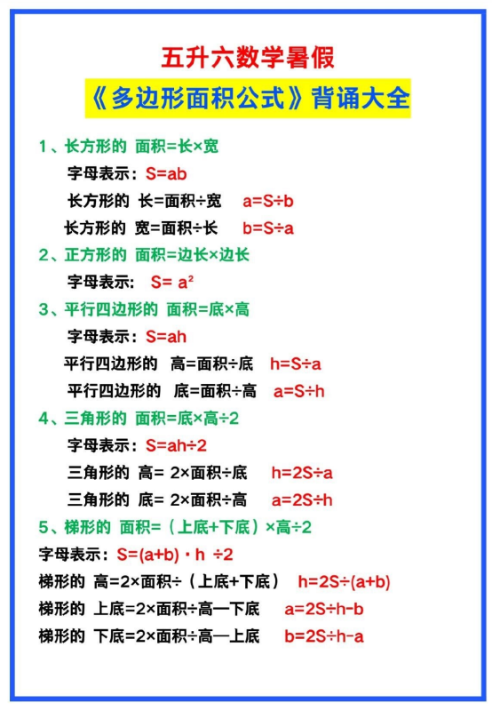 2页！五升六数学暑假《多边形面积公式大全》
