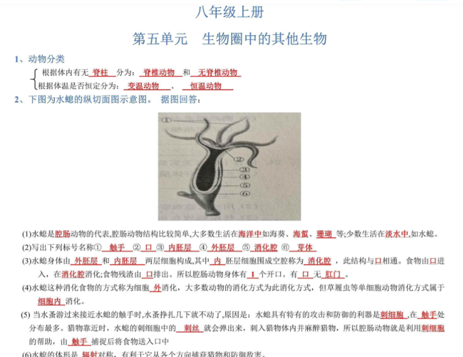 12页!八年级上册生物期末考点填空