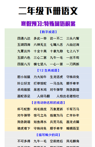 【2026寒假】二年级下册语文寒假预习特殊词语积累