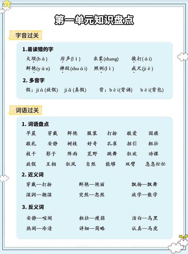 4页!三上语文 第一单元知识盘点