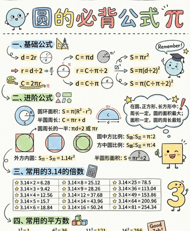 【2026春新版】六年级圆的必背公式【高彩板】