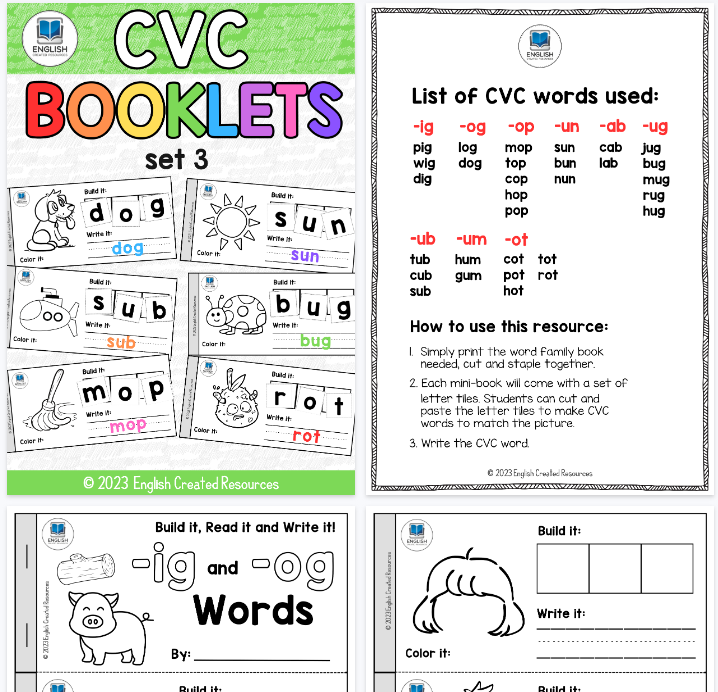 【16页高清彩色版】CVC-Booklets-Set-Three【完整可直接打印】拼读单词练习纸