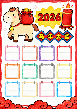 马年日历2手抄报-高清可直接打印无水印版本